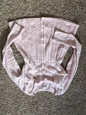 Women’s Pink Button-Front Cable Knit Sweater